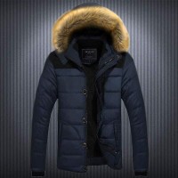 Doudoune Homme Parka capuche fourrure Sport Winter Mountain Fashion Bleu